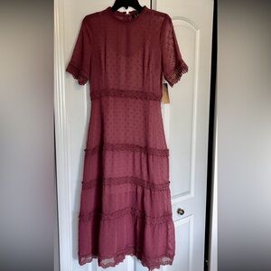 NWT Lulus Dreaming of You Mauve Purple Swiss Dot Midi Dress- Size M